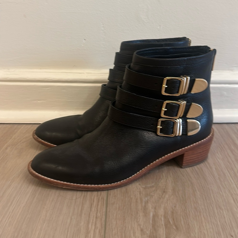 Loeffler  Randall - Fenton Black + Gold Buckle ankle boots